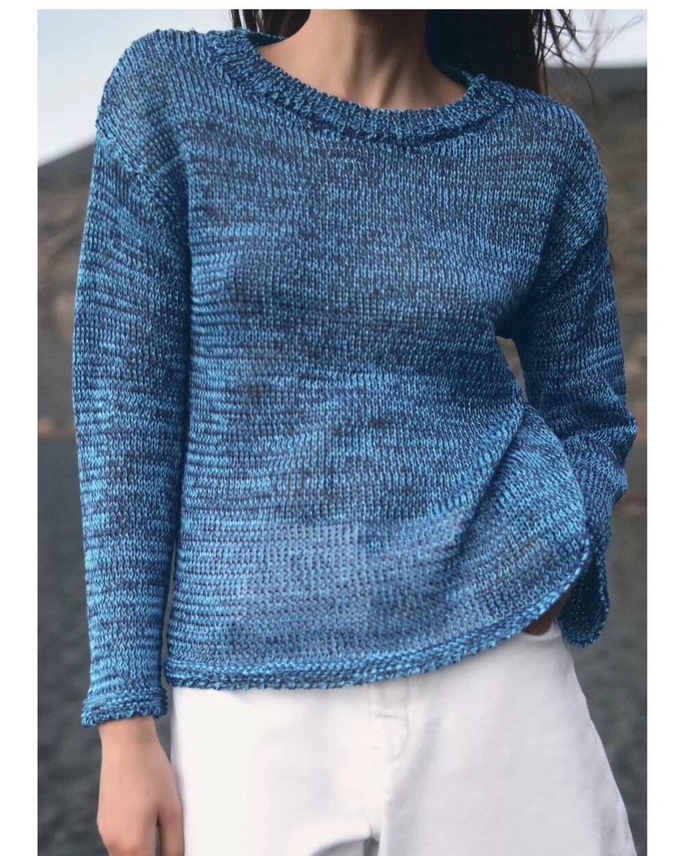 Zara Cable Open Knit Sweater Navy and Light Blue Relaxed Jumper Women's S